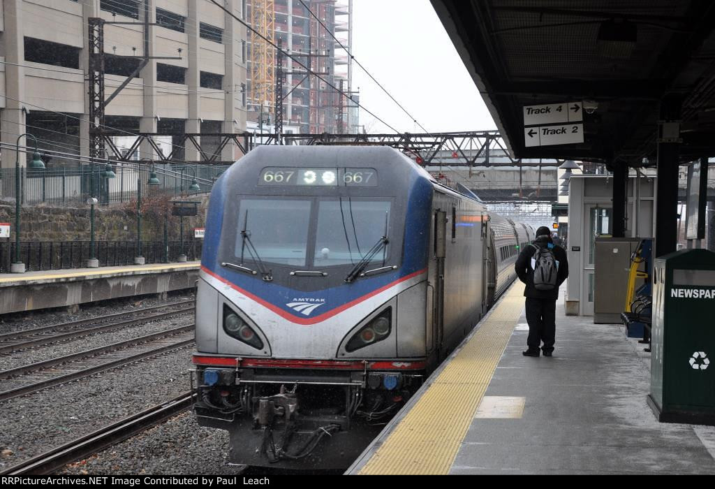 Westbound Northeast Regional comes into the station